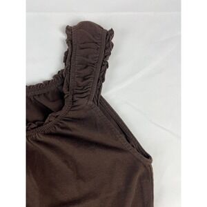 Women's Brown Ruffle Strap‎ Gathered Neck Tank Top Tunic Dress